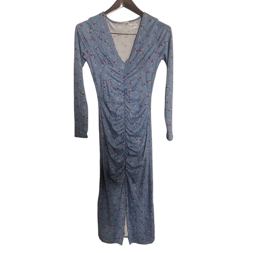Velvet Torch Los Angeles Dress Womens Size S Blue Floral Ruched V-Neck